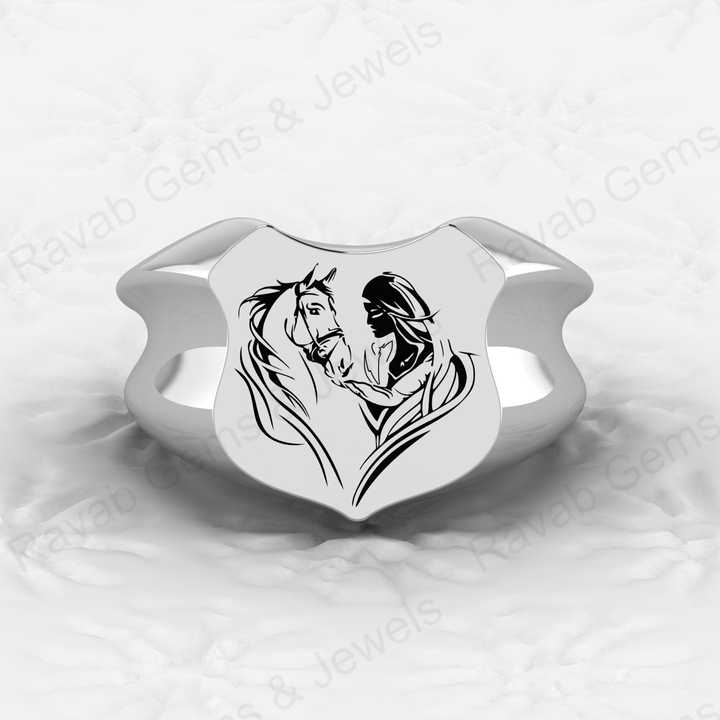 Top Selling Christmas Sale Solid 925 Sterling Silver Girl Love Horse Logo Ring Unique Designer Unisex Handmade Fine Jewelry