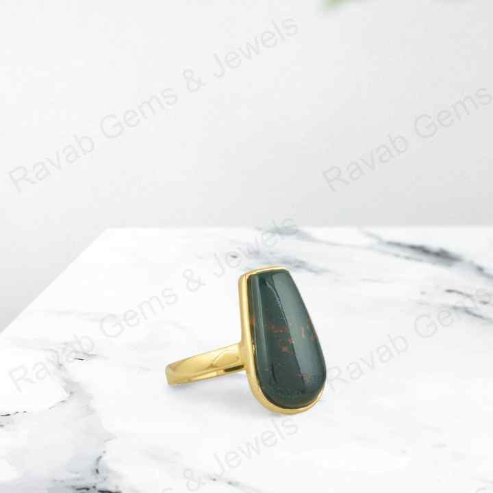 Top Selling Handmade 925 Silver Gold Vermeil Eternity 10x17mm Genuine Bloodstone Coffin Shape Women Ring Fine Jewelry Supplier