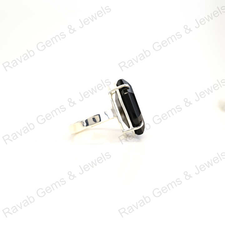 Hot Selling Solid 925 Sterling Silver Natural Black Onyx Hexagon Shape Prong Ring for Women Fine Handmade Gifted Jewelry