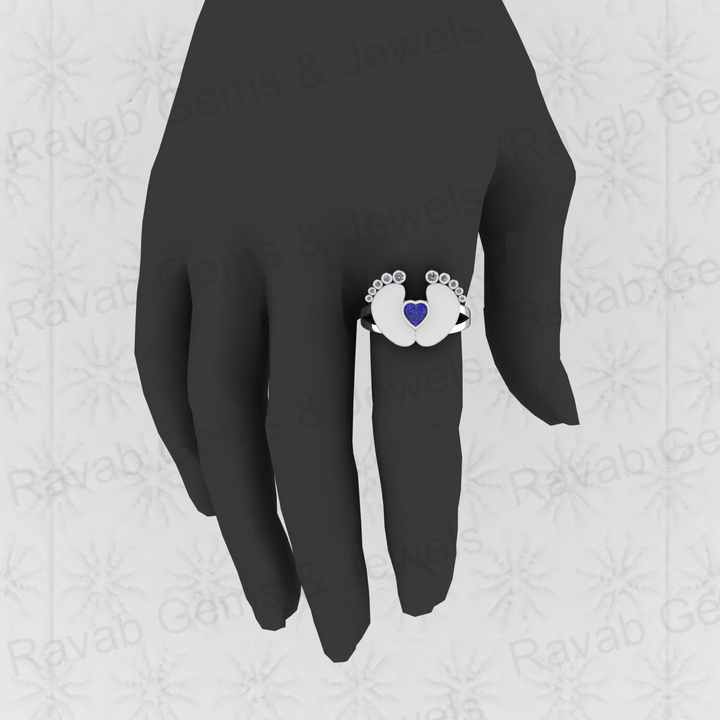 Top Selling Genuine 925 Sterling Silver 4X4mm Heart New Baby Born Foot Lapis Lazuli With CZ Cocktail Ring for Women Jewelry