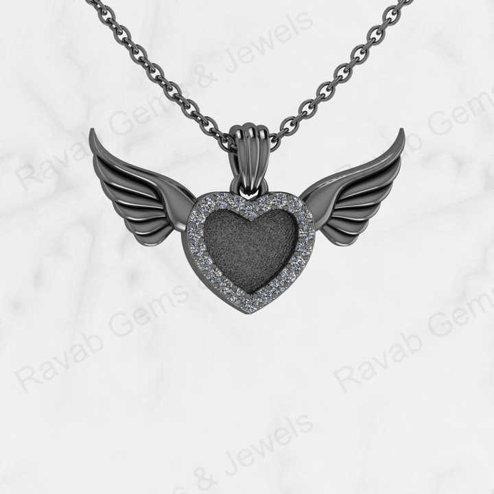 Solid 925 Silver Angel Wings Heart Base Blank Bezel CZ Setting Ashes Resin Keepsake Charm Pendant Jewelry Findings Components