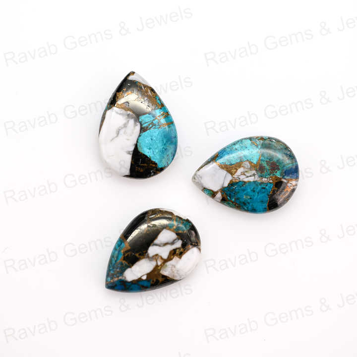Top Rare 16x22mm White Buffalo Kingman Turquoise Pear Shape Cabochon Gemstone Hand Polish Loose Stone for Making Fine Jewelry