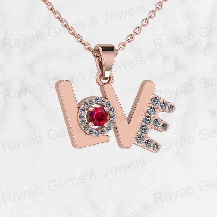 Best Quality Solid 925 Sterling Silver Love Letter Garnet Round Fine Fashion CZ Pendant for Women Valentine Best Gift Necklace