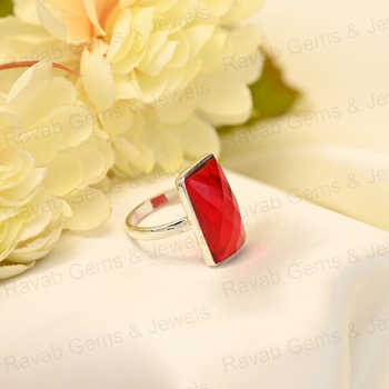 Top Selling Solid 925 Sterling Silver Red Garnet Hydro Checker Cut Rectangle Shape Ring for Women Fine Handmade Jewelry