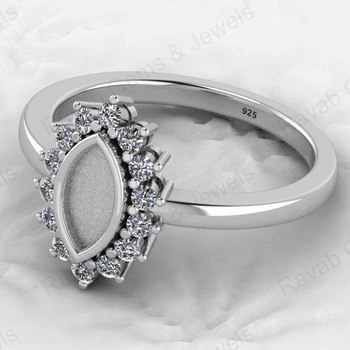 Ultimate Feather Bezel Marquise Semi Mount Ring 925 Genuine Sterling Silver Resin Ashes Jewelry Findings Components Blank Design