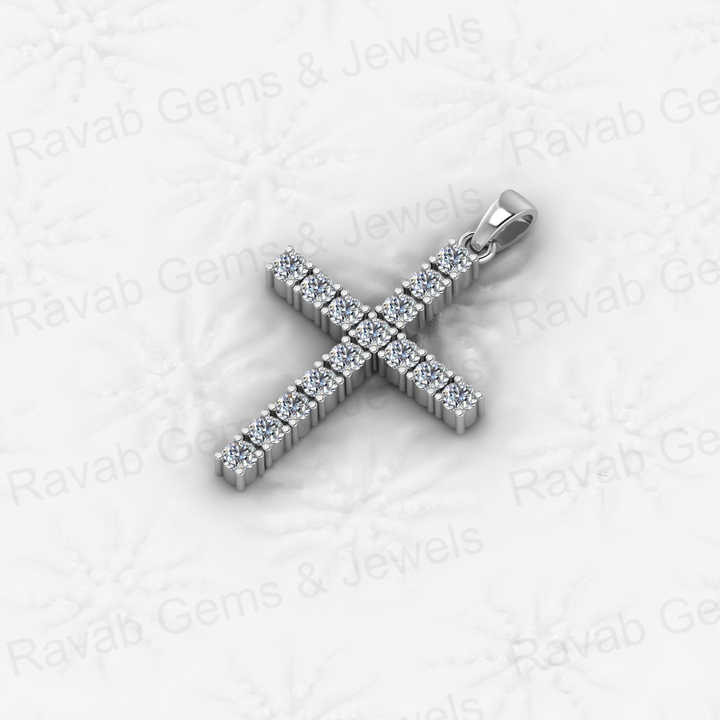 Genuine 925 Sterling Silver 35mm Long Cross CZ Diamond Micro Pave Set Hip Hope Pendant 18" Necklace Keepsake Handmade Jewelry