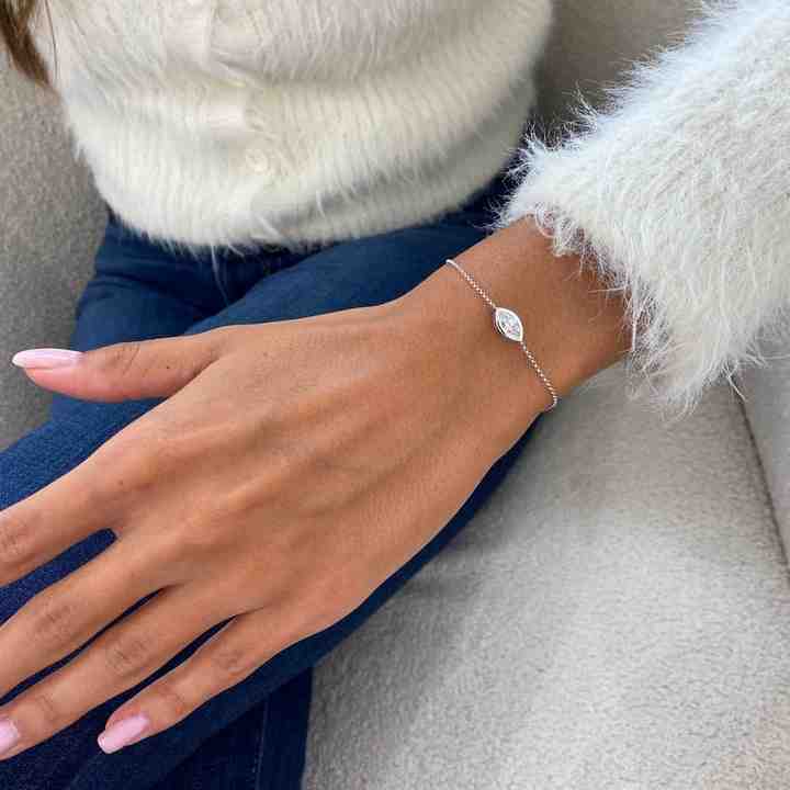 Genuine 925 Sterling Silver Lab-Diamond Marquise Brilliant Cut Bezel Setting Link Chain Minimalist Handmade Bracelet For Women