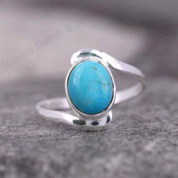 Top Quality Solid 925 Sterling Silver Natural Arizona Turquoise 8x10mm Bezel Setting Ring For Women Fine Handmade Jewelry