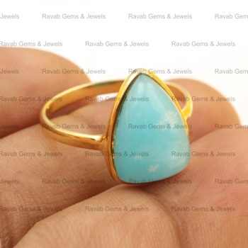 Solid 925 Sterling Silver 18K Gold Plated Handmade Natural Smithsonite 12x16mm Trillion Shape Bezel Set Ring for Women