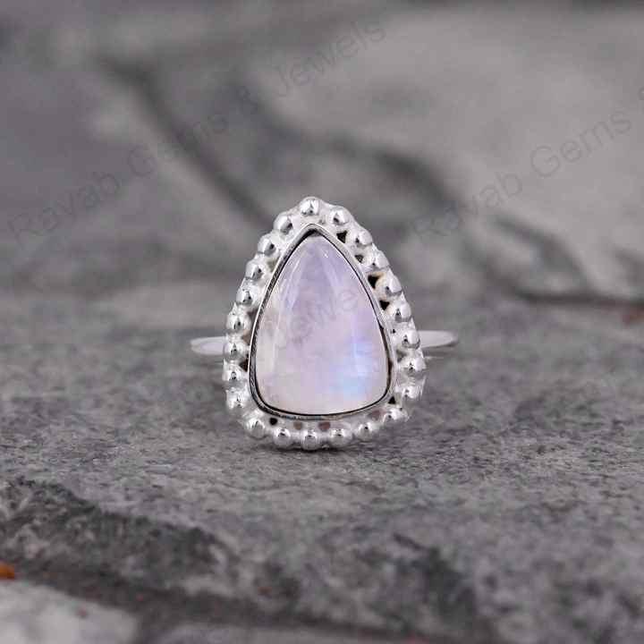 Top Quality Natural Rainbow Moonstone Trillion Shape Solid 925 Sterling Silver Ring For Women Handmade Fine Jewelry