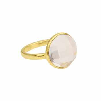 Top Selling 12mm Round Natural Crystal Clear Quartz Gemstone Faceted Checker Cut Bezel 925 Silver Handmade Fine Jewelry Ring