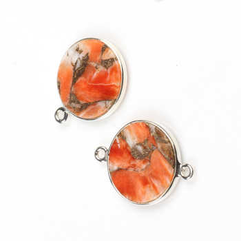 Factory Wholesale 12mm Flat Gemstone Sterling Silver Bezel Pendants Natural Sponge Coral Copper Pendant Fine Pendants Charms