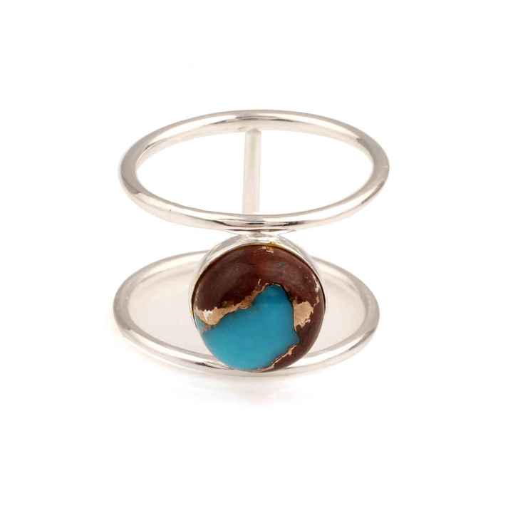 Top Selling 925 Sterling Silver Women's Designer Ring Handmade Lava Copper Turquoise 10mm Gemstone Wedding Party Fine Jewelry