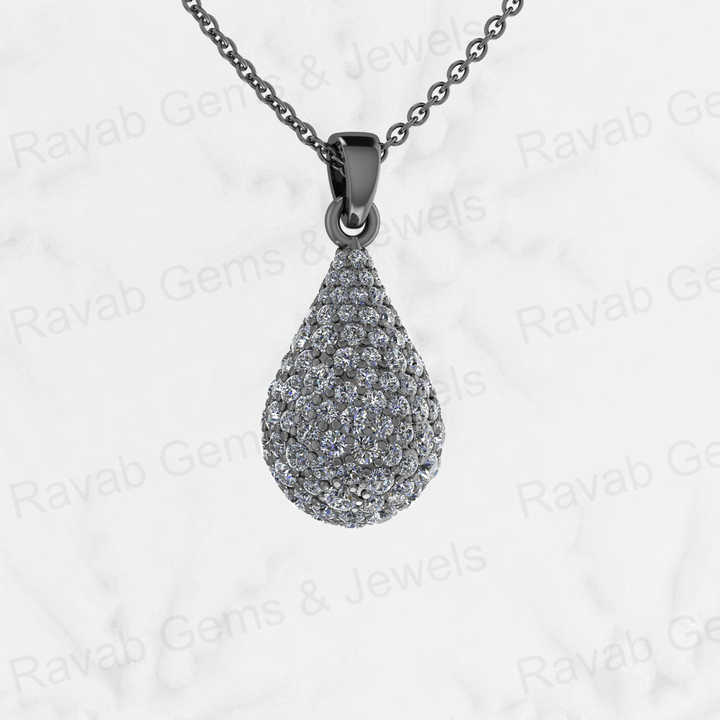 High Quality Genuine 925 Sterling Silver 12x26mm Puffed Teardrop Pendant Engagement Fine With Micro Pave CZ Keepsake Necklace