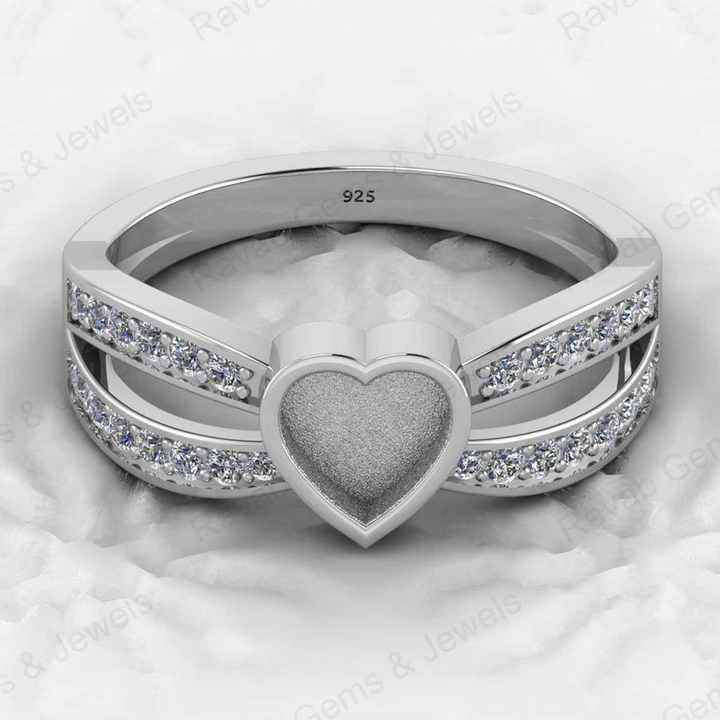 Genuine 925 Sterling Silver Semi Mount Ring Ultimate Heart Blank Bezel Design With Resin Ashes Good Keepsake Cremations Jewelry