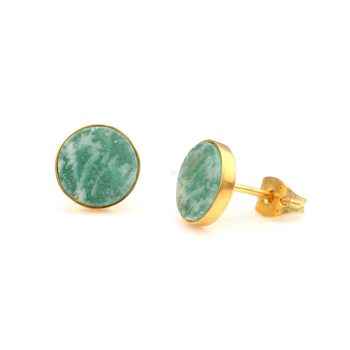 Top Selling 12mm Natural Amazonite Gemstone 18K Gold Plated Sterling Silver Minimalist Stud Earrings for Her Daily Wear Parties