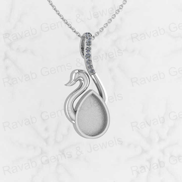 Top Selling 925 Sterling Silver 10x14mm Pear Swan Bird Charm Blank Base Pendant Setting Resin & Ashes Work Breastmilk Jewelry