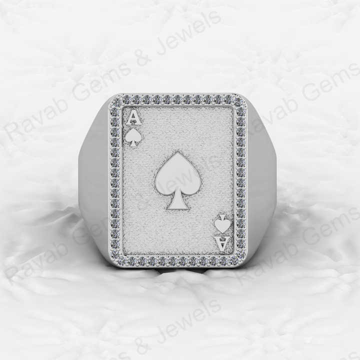 Top Selling Men's 925 Silver Accented Playing Card Gambler Ace Black Spade Signet Embossed Ring Zircon Diamond Motorhead Jewelry