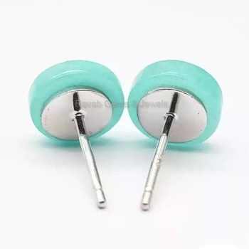 New Arrival Solid 925 Sterling Silver Natural Amazonite 12mm Round Smooth 18k Gold Plated Stud Dangle Earring Fine Jewelry