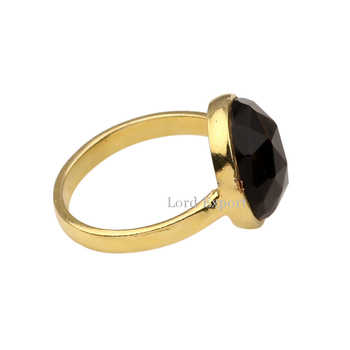 Wholesale Latest Natural Gemstone Smoky Quartz Ring Design Handmade 925 Sterling Silver 18k Gold Plated Ring for Women and Men