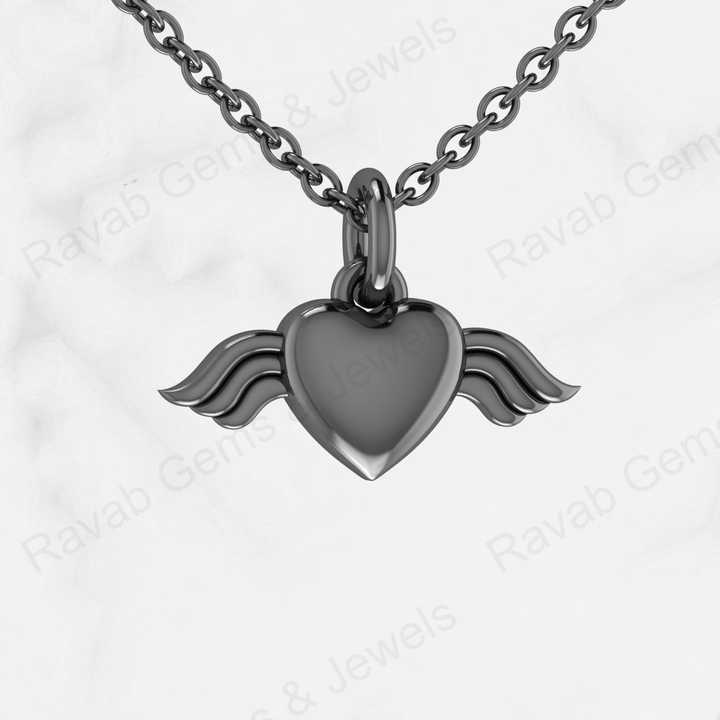 Beautiful Valentines Love Day 925 Silver 11mm Angel Wing Heart Shape Women Charm Pendant Necklace Personalized Fine Jewelry