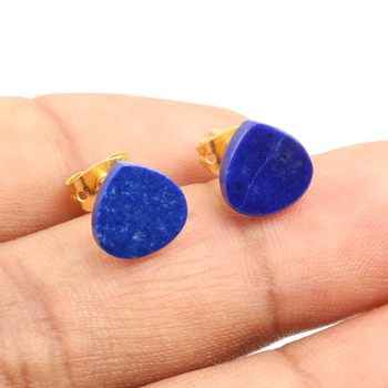 Beautiful 10mm Lovely Heart-Shape Lapis Lazuli Gemstone Natural Sterling Silver 18k Gold-Plated Simple Stud Earrings for Women