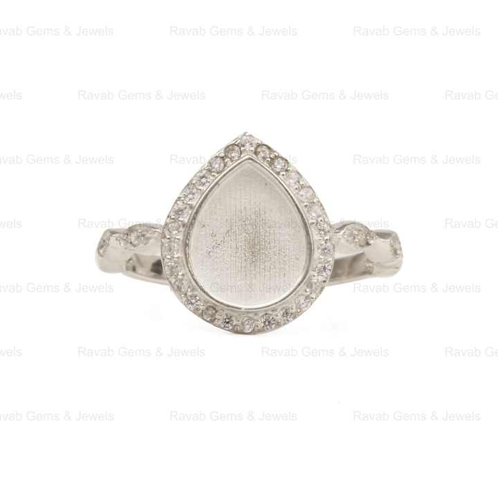 Genuine 925 Sterling Silver 8x10mm Pear Half Eternity With CZ Semi Mount Blank Bezel Setting Ring for Gemstone Ashes & Resign