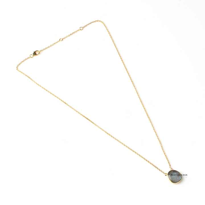 Top Selling Genuine 14x15mm Labradorite Gemstone 18k Gold Plated Sterling Silver Dainty Chain Organic Shape Necklace for Women