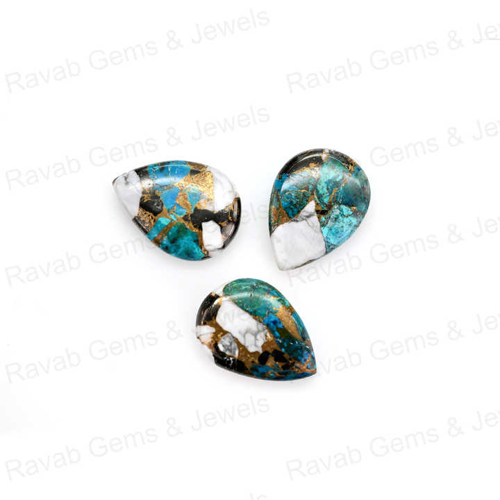 Top Rare 16x22mm White Buffalo Kingman Turquoise Pear Shape Cabochon Gemstone Hand Polish Loose Stone for Making Fine Jewelry