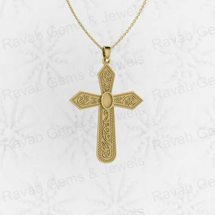 High Quality 925 Sterling Silver 50mm Floral Cross Semi Mounting Blank Setting Charm Pendant Good for Gemstone Jewelry Findings