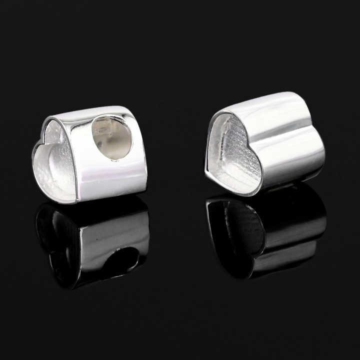 Genuine 925 Sterling Silver 9mm Heart Charm Beads with 5mm Hole Good Resin Ashes Work Keepsake DIY Finding Jewelry Components