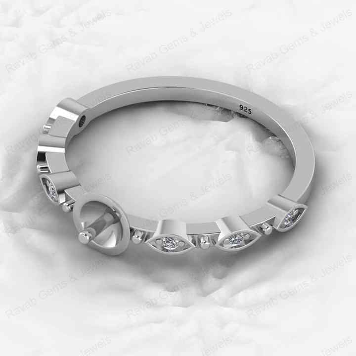 Solid 925 Sterling Silver CZ Sides 6mm Round Solitaire Semi Mount Setting Ring for Resin & Ashes Breastmilk DIY Jewelry Findings