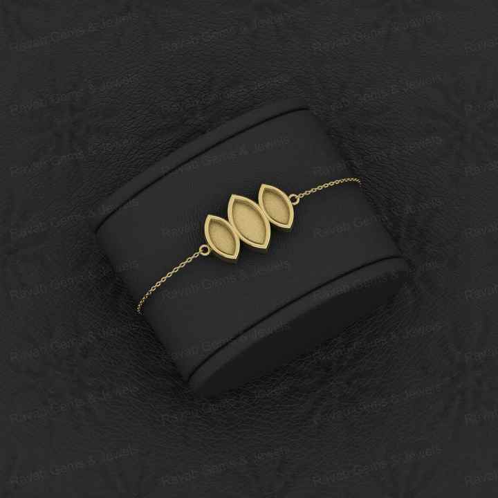Best Quality Solid 925 Sterling Silver Triple Marquise Bracelet 18K Gold Plated Ashes Resin Work Keepsake Breastmilk Jewelry