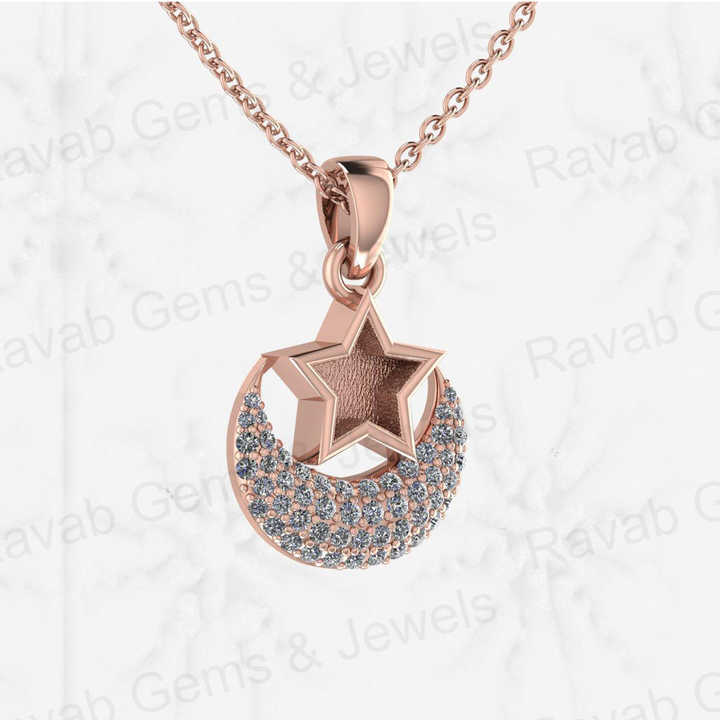 Solid 925 Sterling Silver 21x14mm Moon & Star Semi Mount Blank Setting Charm Pendant for Ashes & Resin Breastmilk CZ Jewelry