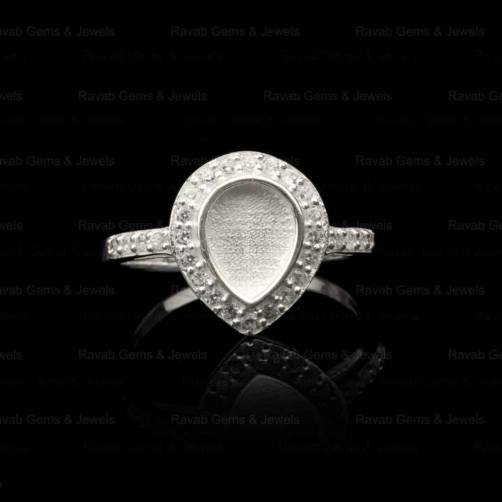2024 Wholesale 925 Solid Silver 7x9mm Pear With Zircon Set Semi Mount Blank Bezel Setting Ring Good for Gemstone & Ashes Resin