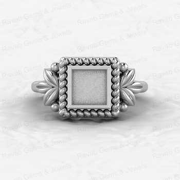 Genuine 925 Sterling Silver Braided 6mm Square Bezel Cup Leaf Semi Mounting Ring Resin Ashes Work Keepsake Jewelry Fitting