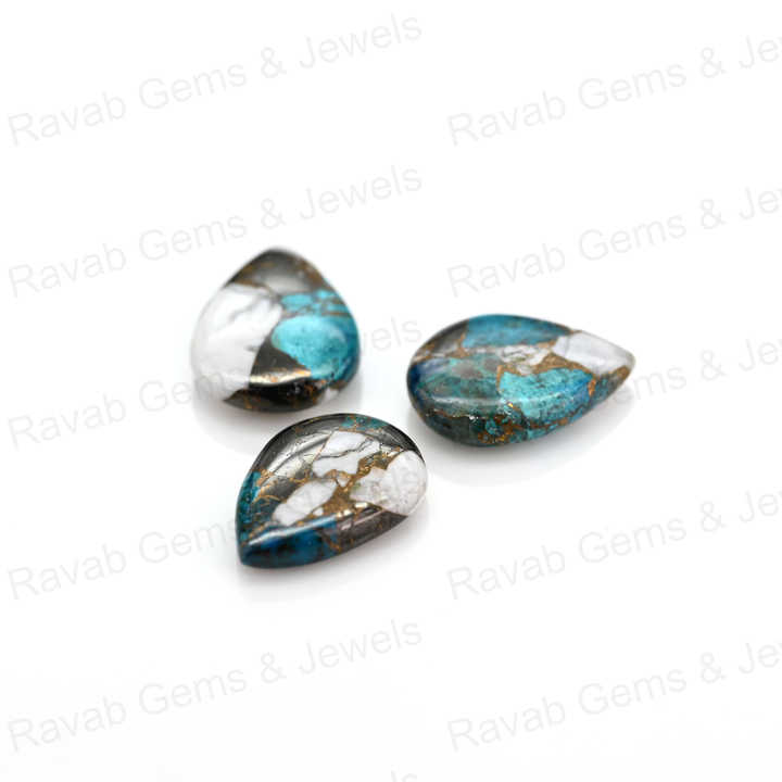 Top Rare 16x22mm White Buffalo Kingman Turquoise Pear Shape Cabochon Gemstone Hand Polish Loose Stone for Making Fine Jewelry
