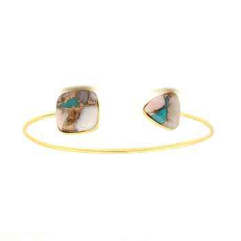 Top Selling 925 Silver Gypsy Cuff Natural Pink Opal Copper Turquoise Gold Plated Triangle Cushion Bangle Fine Bracelets Bangles