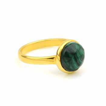 Top Quality Solid 925 Sterling Silver Natural Malachite Round Gemstone 18k Gold Filled Bezel Setting Ring for Women's Jewelry
