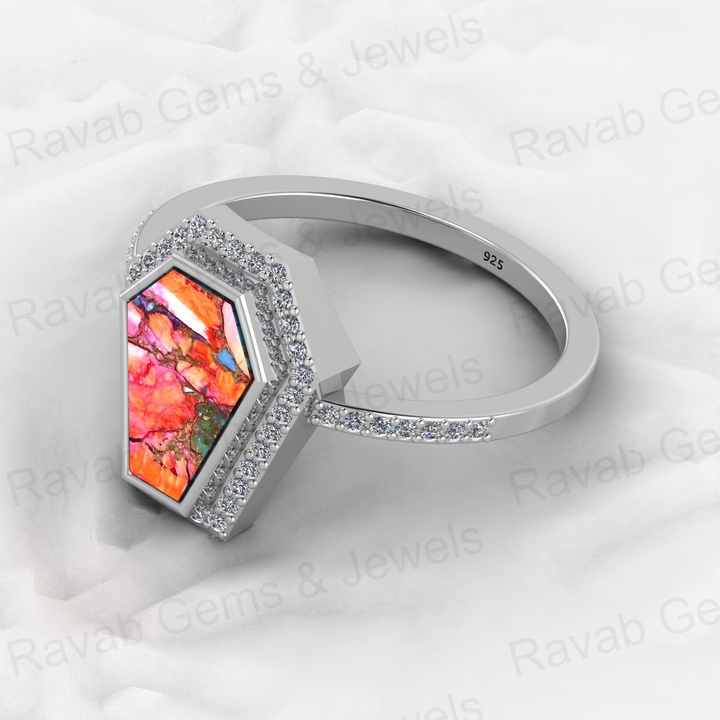 Top Selling Genuine 925 Silver Mix Oyster Copper Mohave Turquoise Gemstone Bezel Sating Coffin Designer Ring for Women Jewelry