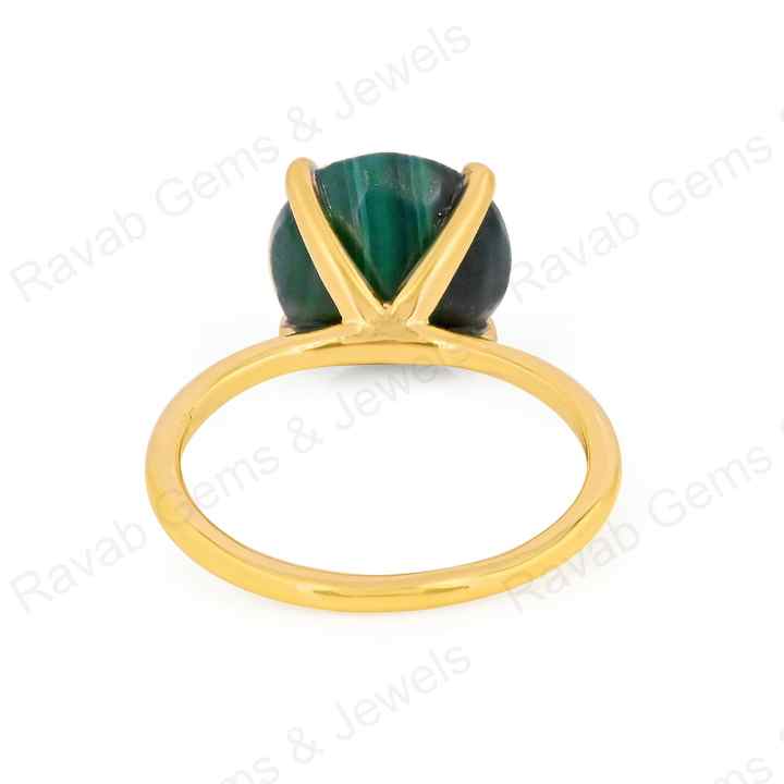 Best Selling 10mm Natural Malachite Gemstone Round Faceted Cut Genuine 925 Silver Gold Vermeil Eternity Women Ring Fine Jewelry