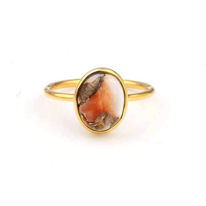 Best Selling 925 Silver Vermeil Eternity Fine Navajo Jewelry 10x14mm Oval Mohave Spiny Oyster Copper Turquoise Ring for Women