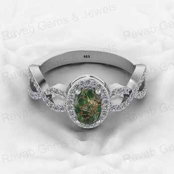 Top Selling 925 Sterling Silver Fine Ring Peridot Copper Turquoise Gemstone Bezel Setting CZ Twisted Cocktail Custom Jewelry