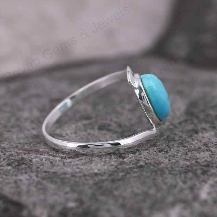 Top Quality Solid 925 Sterling Silver Natural Arizona Turquoise 8x10mm Bezel Setting Ring For Women Fine Handmade Jewelry
