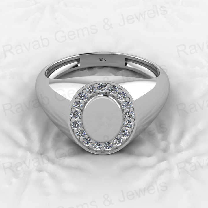 Genuine 18k Gold Plated 925 Sterling Solid Silver 8x12mm Oval Shape Pave CZ Diamond Signet Ring for Men Personalized Jewelry