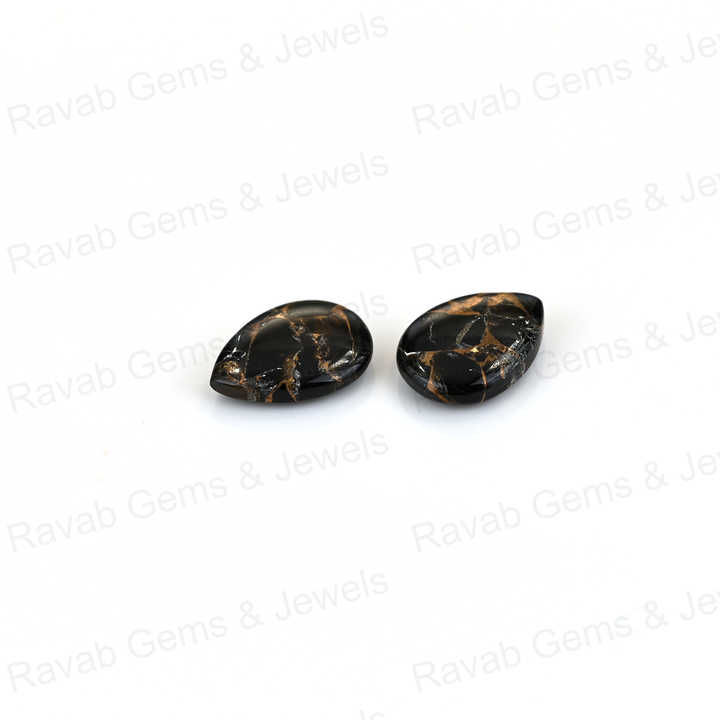 Best Sale 16x22mm Natural Copper Black Obsidian Pear Shape Cabochon Gemstone Hand Polish Loose Stone Making Fine Jewelry