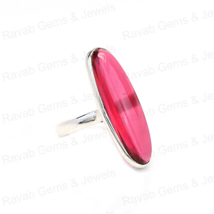 Top Selling 925 Sterling Silver Women's Fine Handmade Ring Pink Tourmaline Hydro 10x30mm Long Oval Bezel Setting