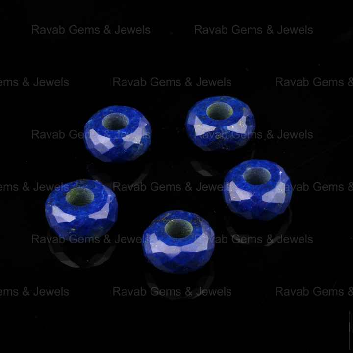 High Quality Natural 14X8mm Blue Lapis Lazuli Stylist Faceted Rondelle 5mm Big Hole Loose Gemstone Beads for Making Jewelry