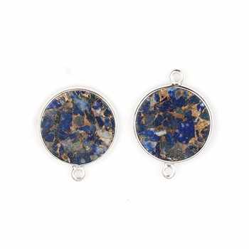 12mm Natural Lapis Lazuli Coin Pendant Gold Copper Silver DIY Jewelry Making Connector Fine Pendants Charms Earrings Bracelets
