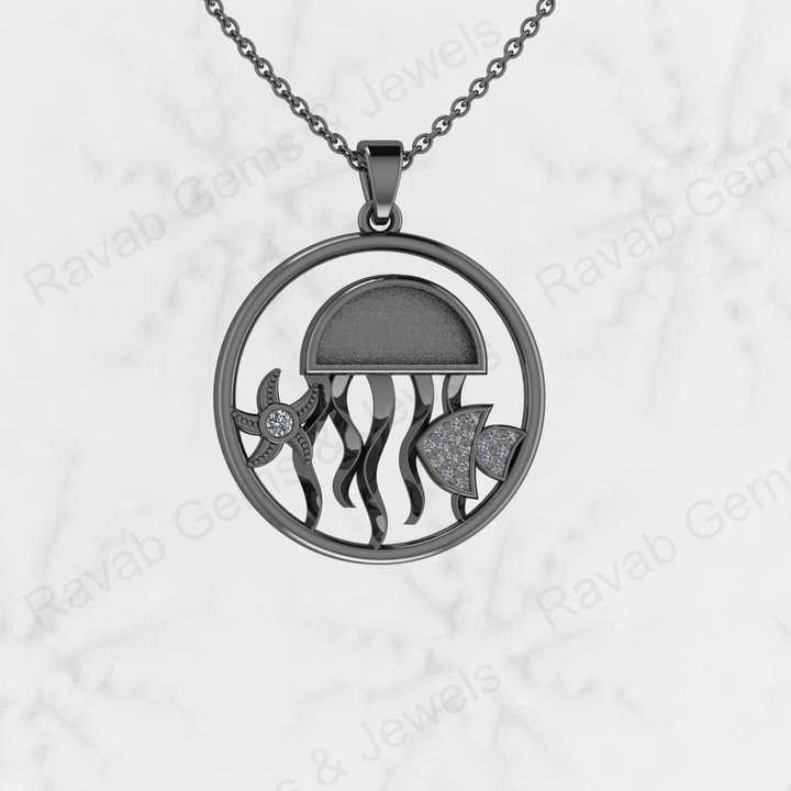 25mm Circle Octopus Starfish With CZ Blank Bezel Charm Pendant Mounting Setting High Quality 925 Silver Breastmilk Ashes Jewelry